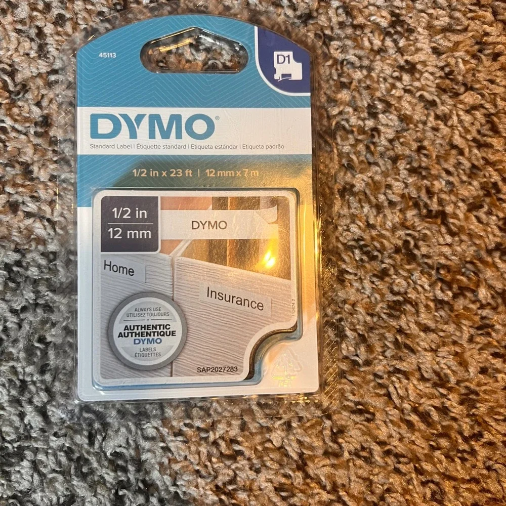 DYMO Standard Label Tape 1/2 in x 23 ft Black on White Label Maker